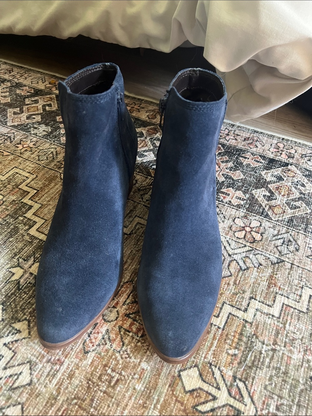 Aldo Navy Suede Ankle Booties with Side Zip